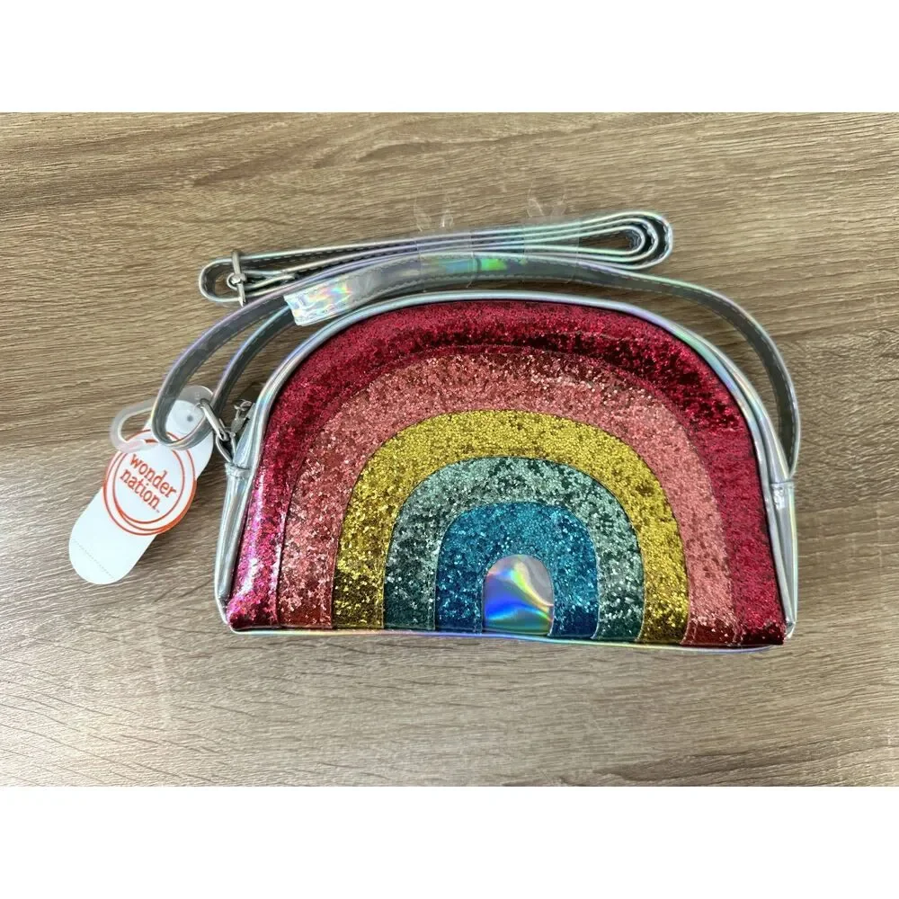 NWT Wonder Nation Girls' Glitter Rainbow Crossbody Bag Handbag Kawaii Purse